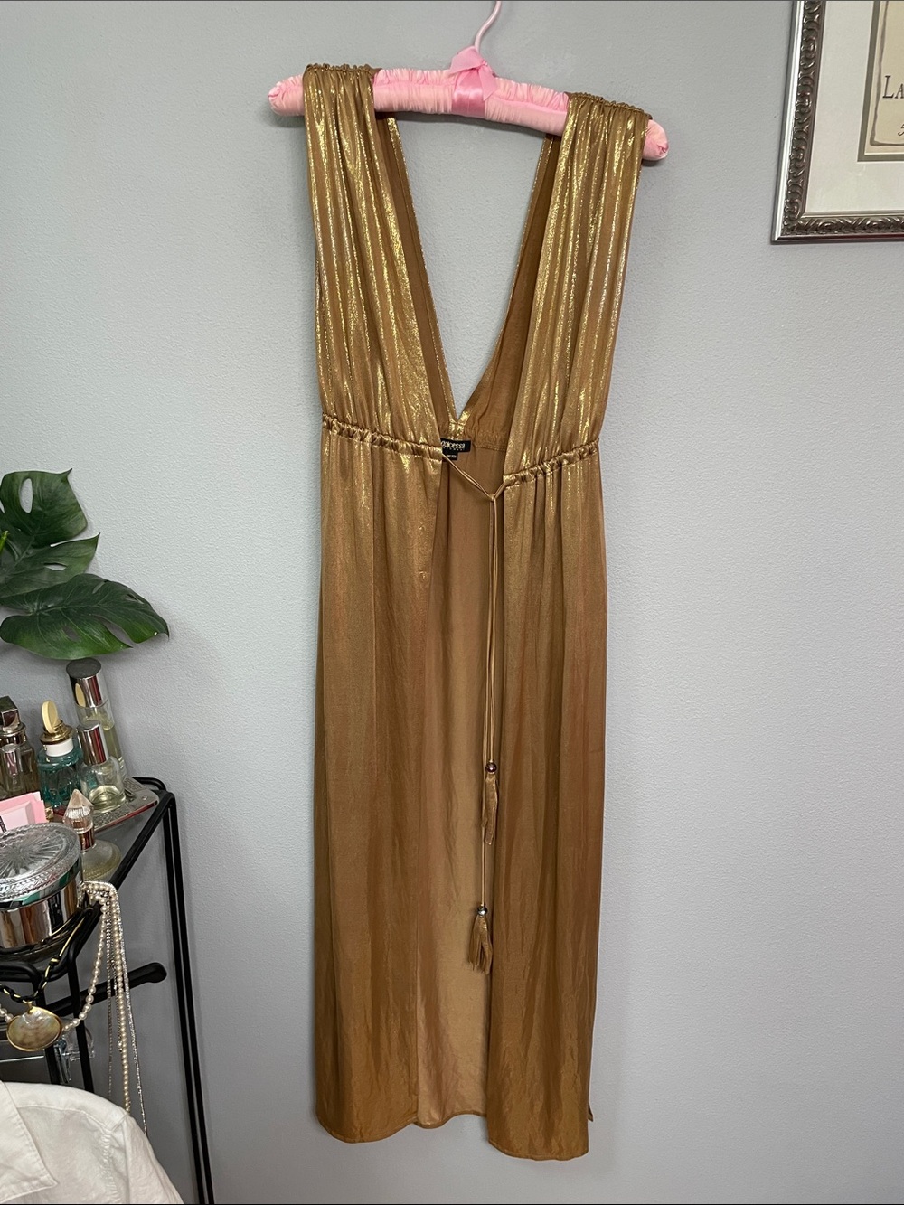 Shimmer Gold/bronze Deep V Swim Coverup Dress